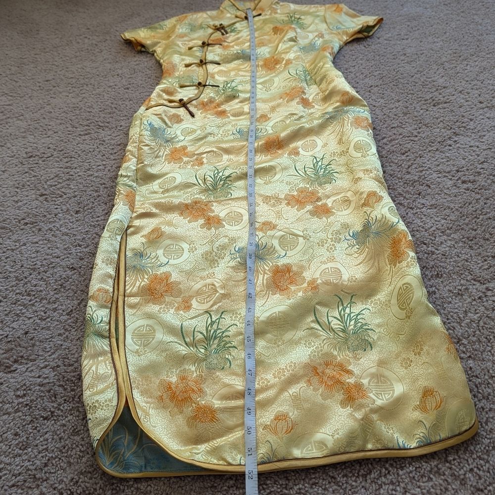 Visifushi XXXL Womens Gold Yellow Floral Chinese Cheongsam Maxi Dress Size 44 - Picture 12 of 12